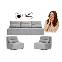 Zestaw wypoczynkowy sofa 3 kanapa fotele pudrowy róż