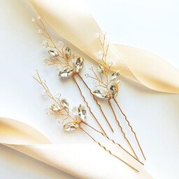 Komplet trzech wsuwek złotych z cyrkoniami gałązki