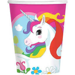 Amscan 9902102-66 Kubki papierowe z jednorożcem, 8 sztuk,