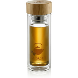 TEA SOUL Szklany termos z bambusową osłoną, przezroczysty,