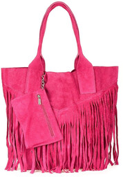 Shopperka boho skórzana VERA PELLE L83 różowa