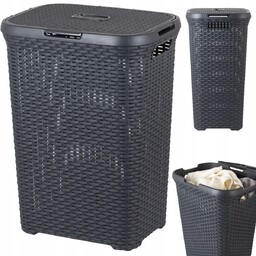 Kosz Na Pranie Na Bieliznę Pojemny 60L Pokrywa
