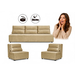 Zestaw wypoczynkowy sofa 3 kanapa fotele pudrowy róż