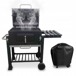 Grill Węglowy Duży Ogrodowy Ruszt Żeliwny Pokrowiec