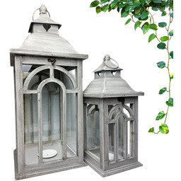 Latarnia lampion drewniany świecznik szary 2szt 60/40cm 24AW0216