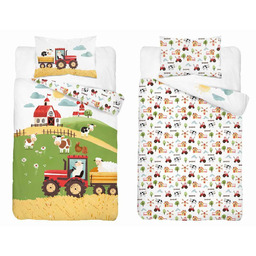 Detexpol Pościel bawełniana dziecięca 100x135 farma czerwony traktor