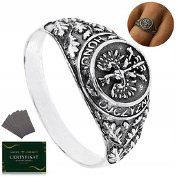 SREBRNY SYGNET MĘSKI Z ORŁEM, PATRIOTYCZNY, SREBRO PRÓBA