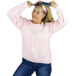 Puszysty Damski sweter w warkoczowy splot Bufiaste rękawy