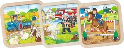 Trzy układanki Farma, Strażacy, Konie 57382-Goki, puzzle