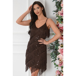 Sukienka cekinowa z frędzlami czekolada Shine