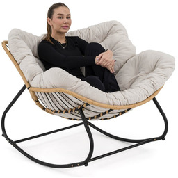 Ogrodowy fotel bujany technorattan BOHO poduszki beżowe