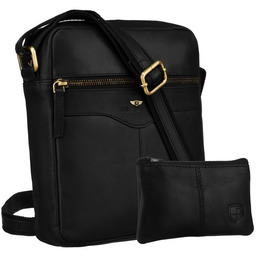 Czarna, skórzana listonoszka męska z kieszonką, zamykana