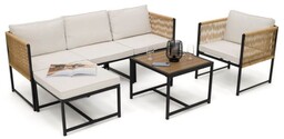 Zestaw mebli ogrodowych MADERA 2023-77 Rattan Beżowe poduszki