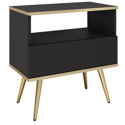 Szafka nocna ORO S-54 Czarny Złote nogi SZYBKA