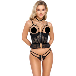 Abierta Fina - otwarte stringi i gorset (czarny)