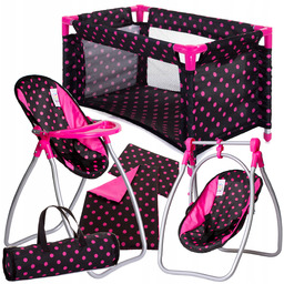 Zestaw dla lalki Łóżeczko Krzesełko Do Karmienia huśtawka