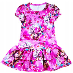 Sukienka Różowa 122 dla dziewczynki Elsa Anna falbanki