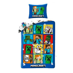 Halantex Pościel bawełniana 140x200 Minecraft niebieska kolorowa poszewka