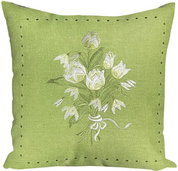 Poszewka zielona w haftowane wiosenne kwiaty JOH-10