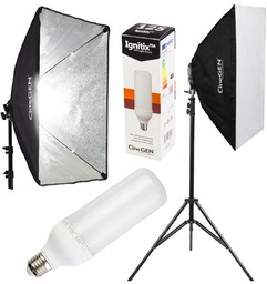 Zestaw softbox lampa statyw Mocna Żarówka 125W