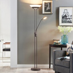 Lampa Podłogowa Lindby, Yveta, ściemnialny, brąz rdzawy, salon,