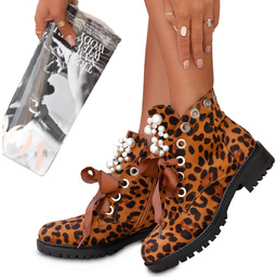Botki Damskie Ocieplane Leopardowe Wiosenne Jesienne Modne Stylowe