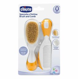 Szczotka z naturalnego włosia + grzebień pomarańczowa Chicco