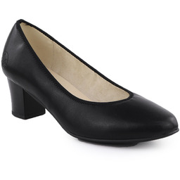 Skórzane czółenka damskie na niskim słupku czarne Rieker