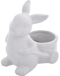 FIGURKA CERAMICZNA ZAJĄCZEK Z DONICZKĄ H-17 CM
