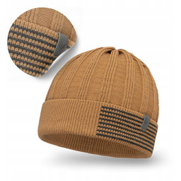 Czapka Zimowa Męska PaMaMi Karmelowa Beanie z Wywinięciem