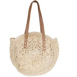 Duża okrągła torba plażowa słomkowa pleciona z ażurowym