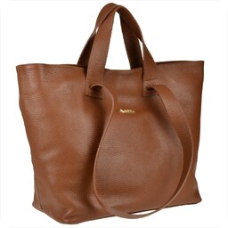 VEZZE Torba skórzana shopper bag brąz camel złote