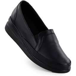 Skórzane półbuty damskie na koturnie ocieplane czarne T.Sokolski