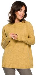 Musztardowy Oversizowy Sweter z Niewielką Stójką