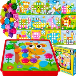 MalPlay 5901924223009 Układanka Guzikowa, Wielokolorowe Grzybki, Mozaika, Żyrafka,