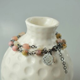 Pakamera Opal różowy z szafirem w srebrze -