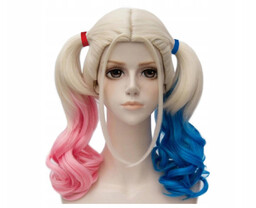 Peruka długa blond różowy niebieski Harley Quinn cosplay