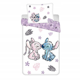 Pościel bawełniana 140x200 Lilo i Stitch biała fioletowa