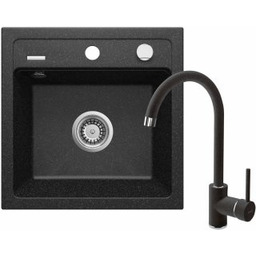 DEANTE Zestaw: zlewozmywak granitowy ZORBA grafit 1-komorowy