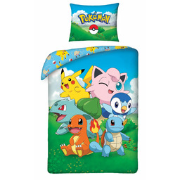 Halantex Pościel bawełniana 140x200 Pokemon niebieska kolorowa poszewka