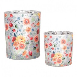 Szklane Lampiony Na Tealight w Kwiaty B 2