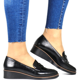 Damskie Półbuty Mokasyny Na Koturnie Vinceza 58266 Czarne