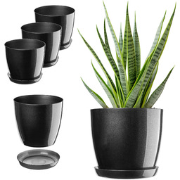 Doniczka na kwiaty z podstawką Agen 20cm grafitowa