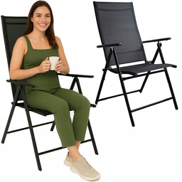 Krzesło Ogrodowe składane regulowane oparcie Fotel Aluminium czarne