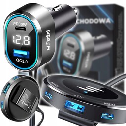 Ładowarka Samochodowa Rozdzielacz 98W 5xUSB QC3.0 Pd 1,5m