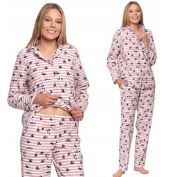 Długa Piżama Damska W Paski I Misie Panda