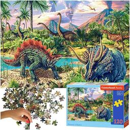Puzzle układanka 120 elementów Dinozaury przy wulkanach 6+