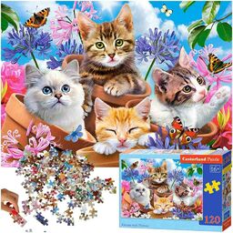 Puzzle układanka 120 elementów Koty w kwiatach 6+