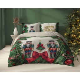 Pościel świąteczna 220x200 Merry Christmas kremowa zielona dziadek