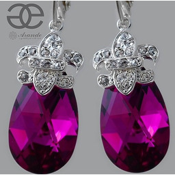Kryształy Kolczyki Fuchsia Fleur De Lis Srebro